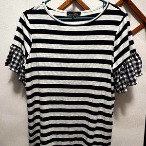 Suzanne Betro Navy and White Stripe Short Sleeve Tee